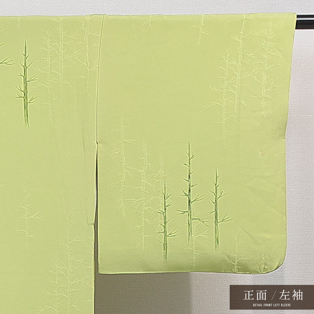 小紋 袷 身丈157cm 裄丈64cm 正絹 Sランク インフォーマル 広衿 Mサイズ 植物柄 緑系 RP 1221-15513