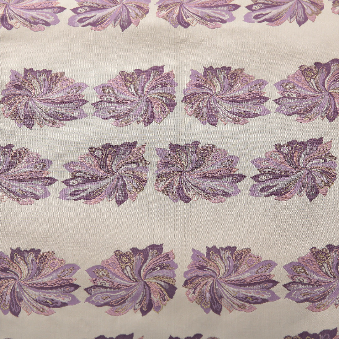 九寸名古屋帯 帯丈360cm カジュアル 開き仕立て 全通 Sランク 正絹 花柄 ベージュ系 1224-03823