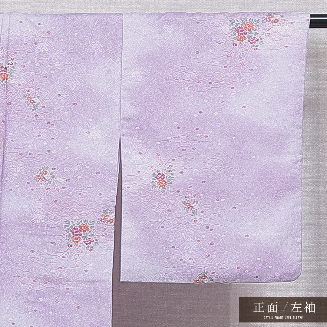 洗える着物 小紋 袷 身丈158cm 裄丈64cm ポリエステル Aランク インフォーマル 広衿 Mサイズ 古典柄 紫系 HP 1221-16057