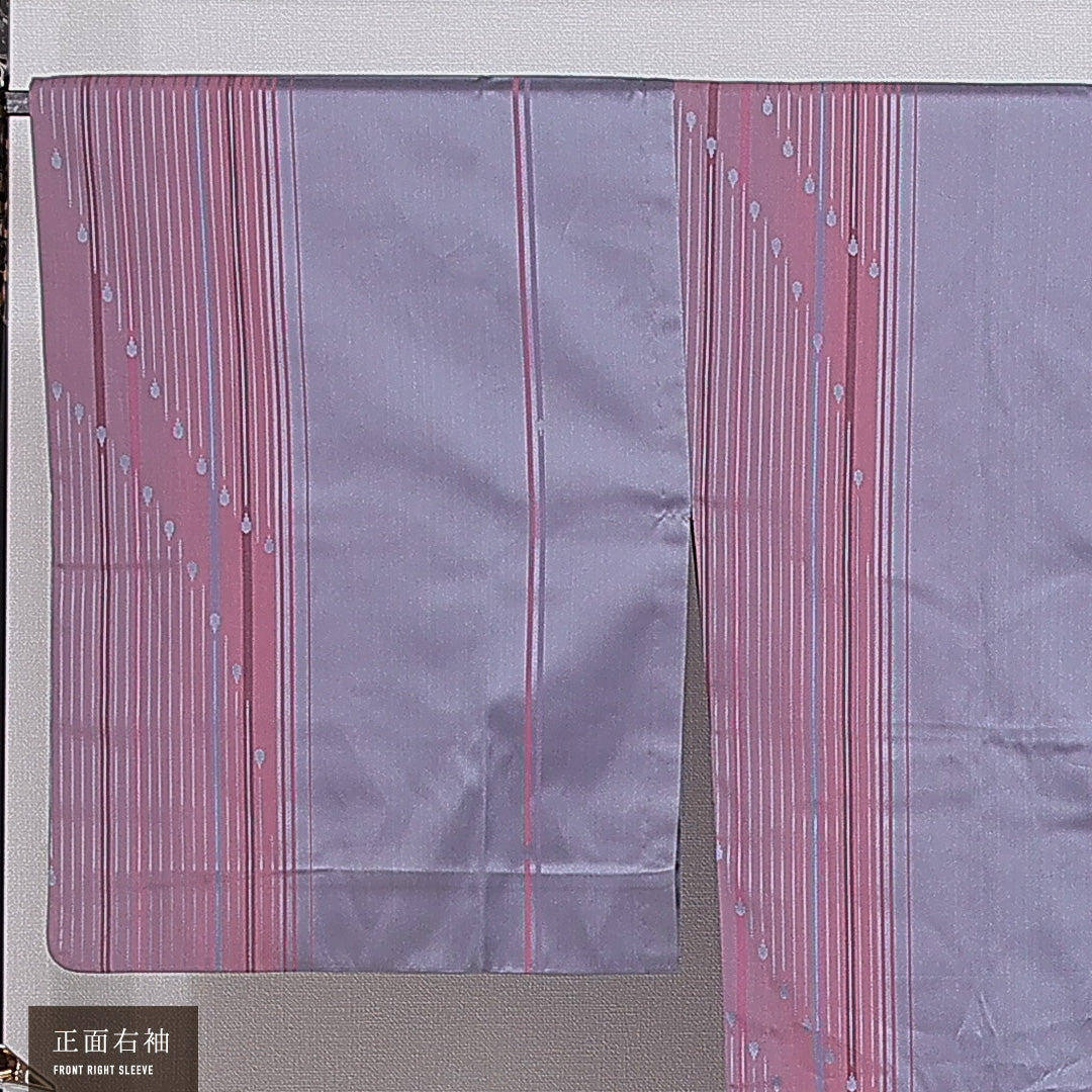 道行コート 単衣 身丈138cm 裄丈67cm 正絹 Aランク セミフォーマル Mサイズ ポケットあり 創作柄 紫系 RP 1237-16166
