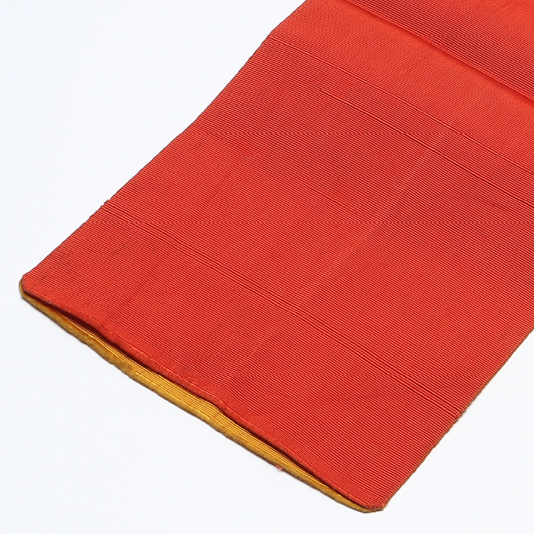 半幅帯 帯丈320cm カジュアル 単衣帯 全通 リバーシブル 未仕立て Cランク 正絹 無地 朱系 黄系 1225-00641