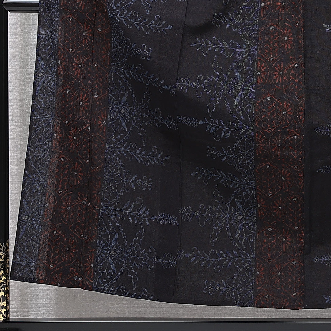 紬 単衣 身丈155cm 裄丈62cm 正絹 Sランク Mサイズ バチ衿 カジュアル 創作柄 茶系 1216-15666