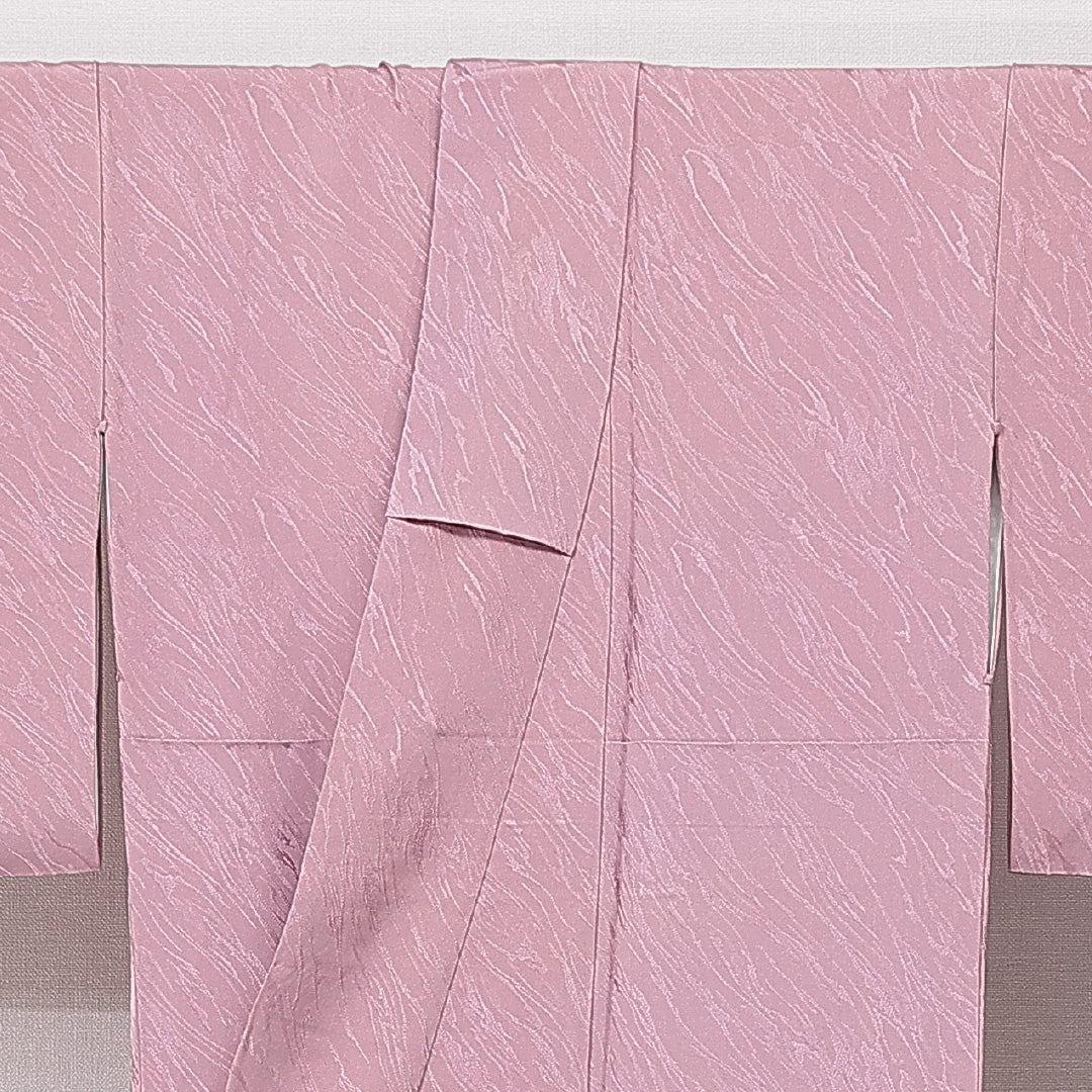 色無地 袷 身丈147cm 裄丈63cm 正絹 Sランク インフォーマル 広衿 XSサイズ 織り出し 創作柄 ピンク系 RP 1219-15037