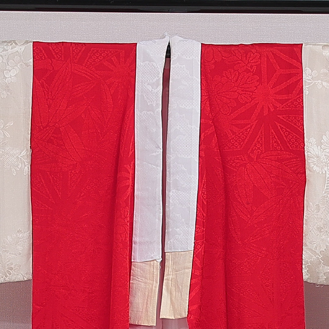 アンティーク 長襦袢 無双袖 身丈114cm 裄丈58cm 正絹 Aランク XSサイズ 菊 赤系 1229-16491