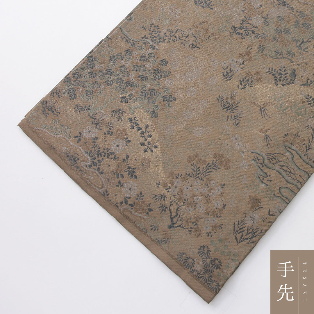 アンティーク 丸帯 帯丈444cm 全通 Aランク 正絹 古典柄 緑系 1223-02224