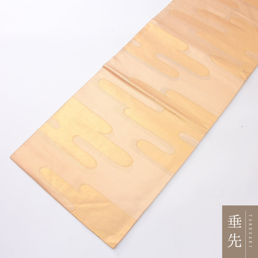 九寸名古屋帯 Cランク 帯丈342cm 正絹 六通 名古屋仕立て 織り セミフォーマル エ霞 金系・ベージュ系 RP 1245-04112