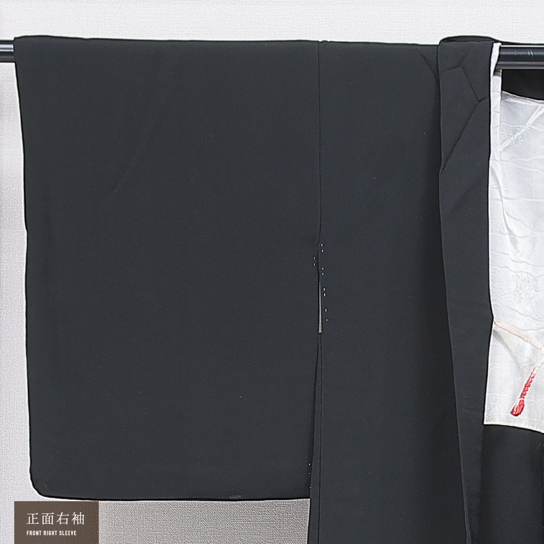 黒羽織 袷 身丈76cm 裄丈63cm 正絹 Aランク インフォーマル Sサイズ 紐あり 薔薇 黒系 RP 1233-16831