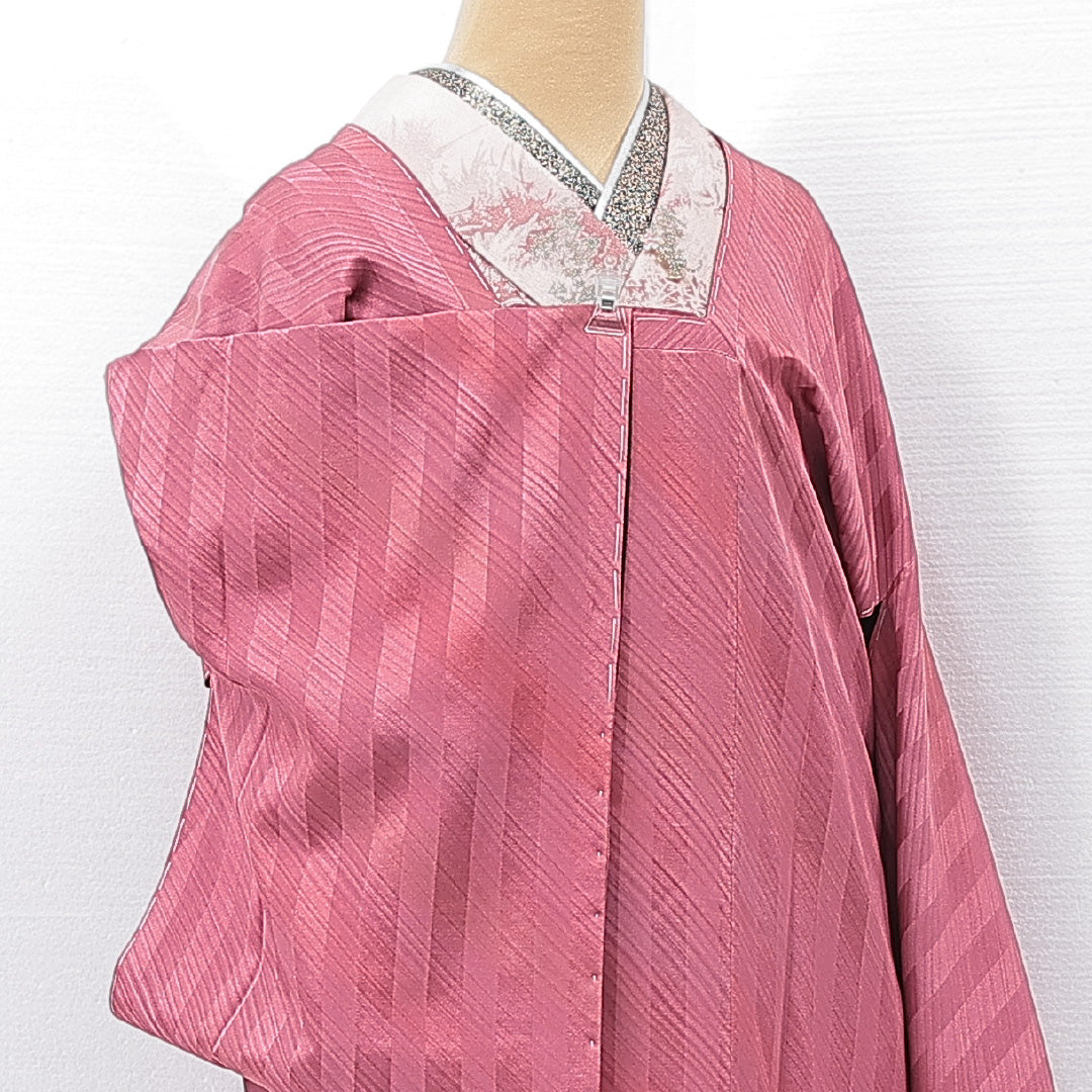 道行コート 袷 身丈83cm 裄丈65cm 正絹 Sランク Mサイズ フォーマル ポケットあり 縞 ピンク系 黒系 1263-15130