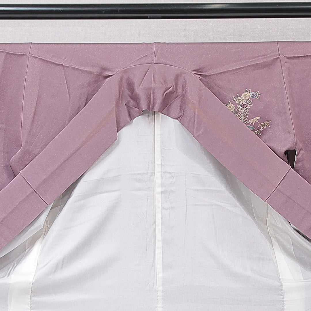 訪問着 袷 身丈172cm 裄丈63cm 正絹 Cランク セミフォーマル バチ衿 2XLサイズ 菊 笠松 紫系 HP 1217-15195