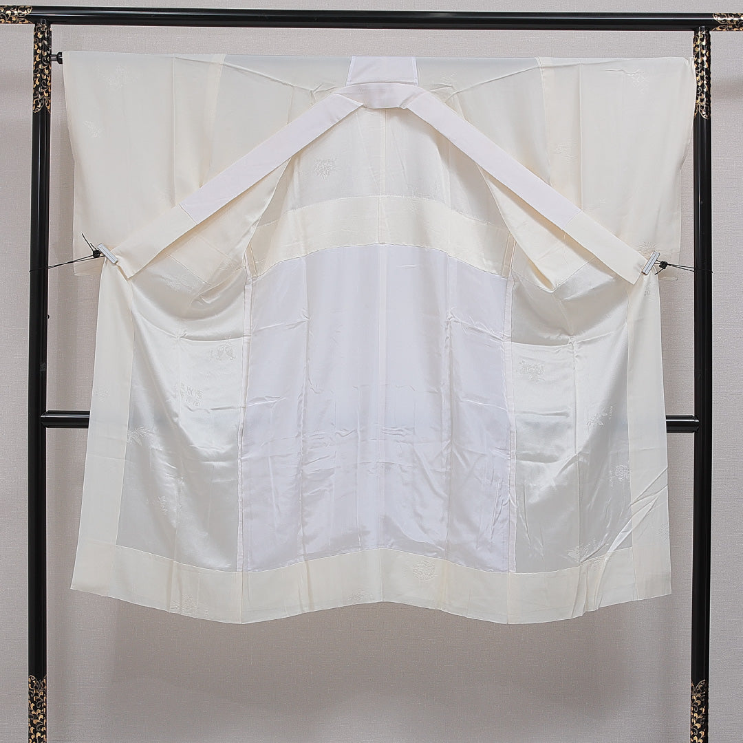 長襦袢 無双袖 身丈128cm 裄丈66cm 正絹 Aランク Lサイズ 牡丹 クリーム系 RP 1239-16628