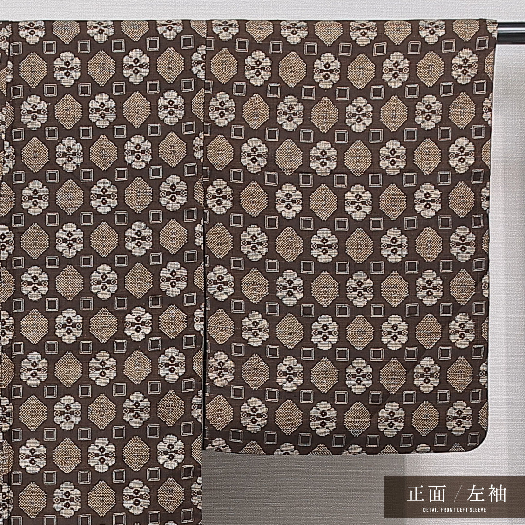 アンティーク 大島紬 袷 身丈148cm 裄丈63cm 正絹 Aランク 広衿 XSサイズ 茶系 RP 1223-15357