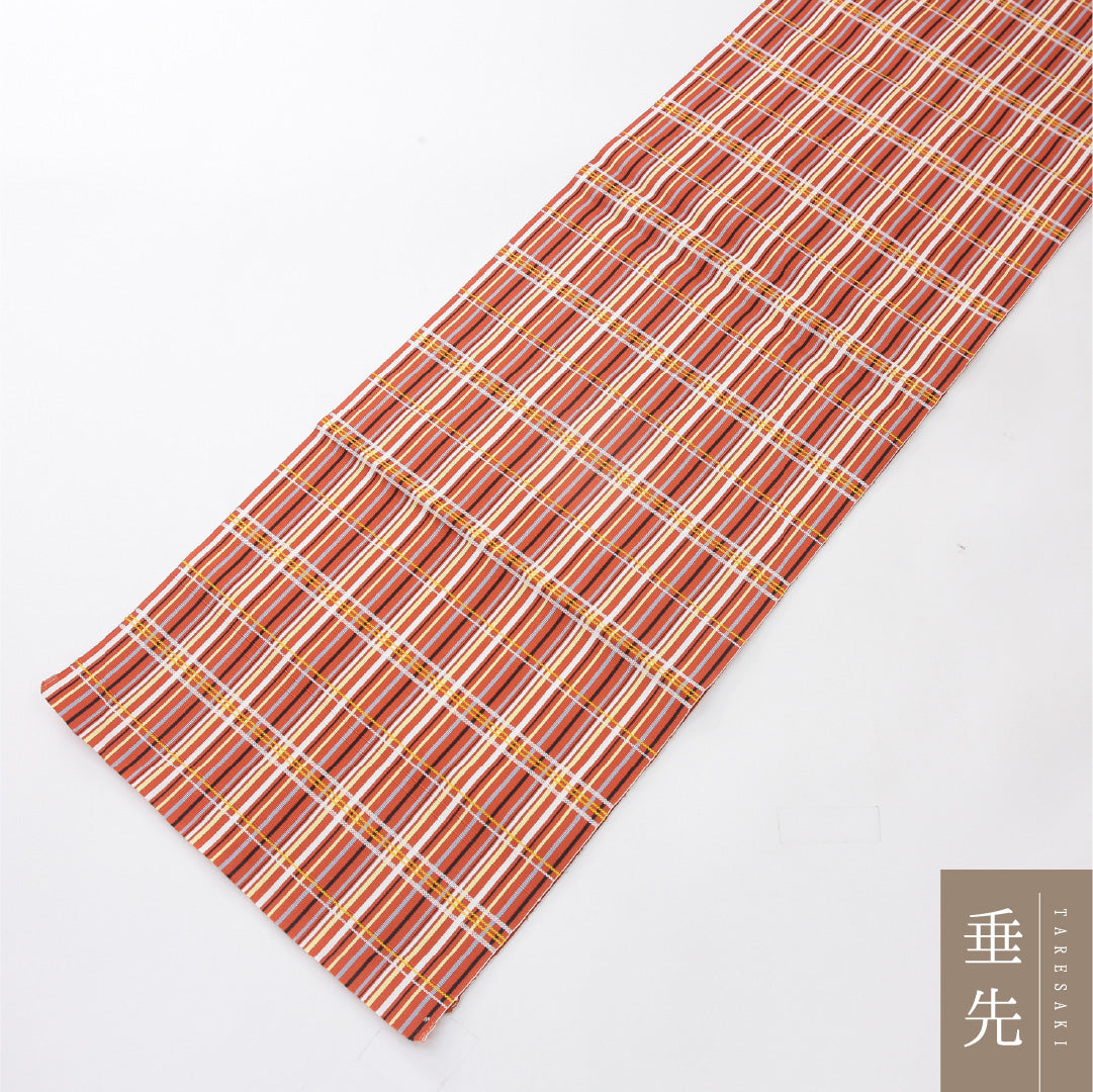 八寸名古屋帯 Aランク 帯丈400cm 正絹 全通 開き仕立て 帯端のみ未仕立て 織り インフォーマル 本場筑前博多織 間道 赤系 RP 1245-04033