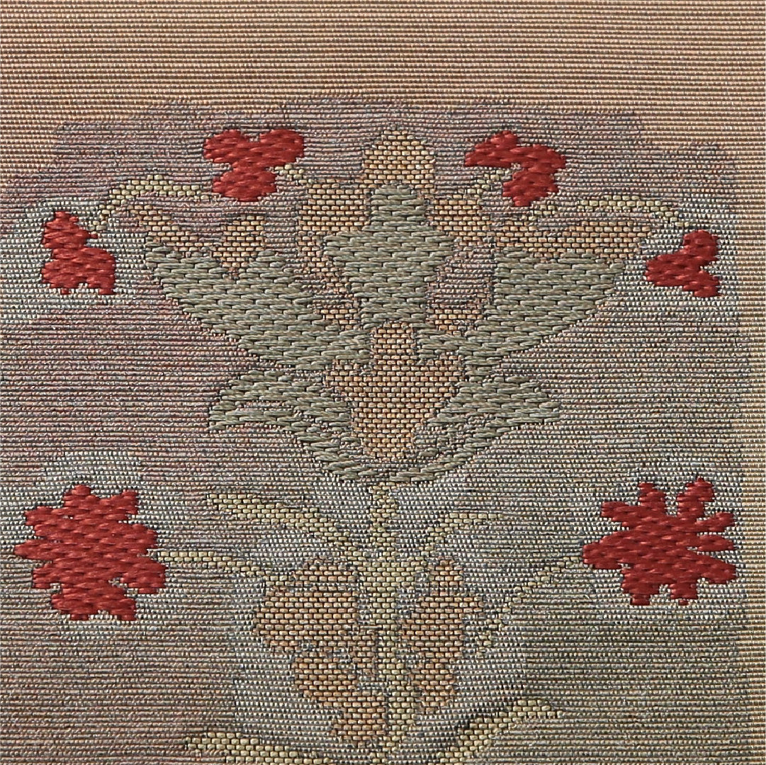 八寸名古屋帯 帯丈356cm セミフォーマル 開き仕立て ポイント柄 帯芯なし Cランク 正絹 花柄 ベージュ系 1224-03506