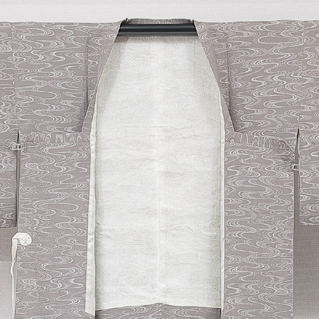 道行コート 袷 身丈77cm 裄丈61cm 正絹 Sランク Sサイズ フォーマル 流水 グレー系 1263-15133