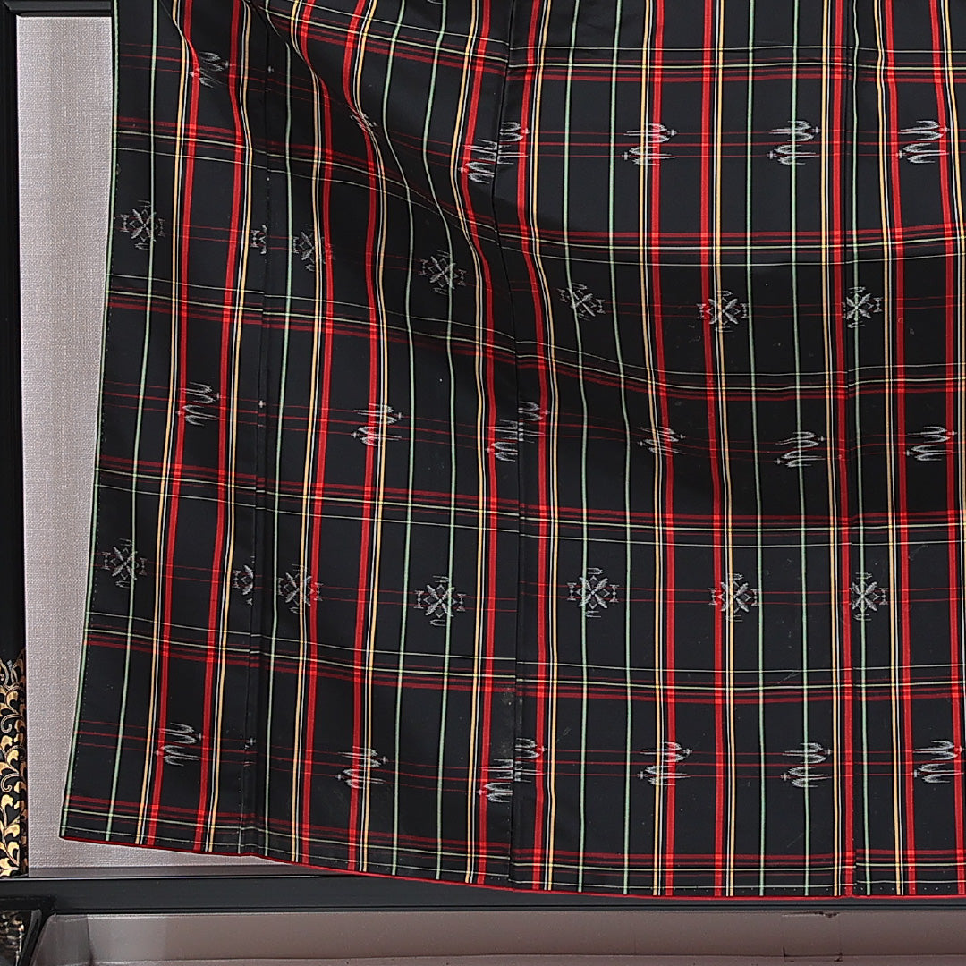 小紋 洗える着物 袷 身丈161cm 裄丈64cm ポリエステル Cランク Lサイズ バチ衿 インフォーマル 格子 黒系 1215-16370