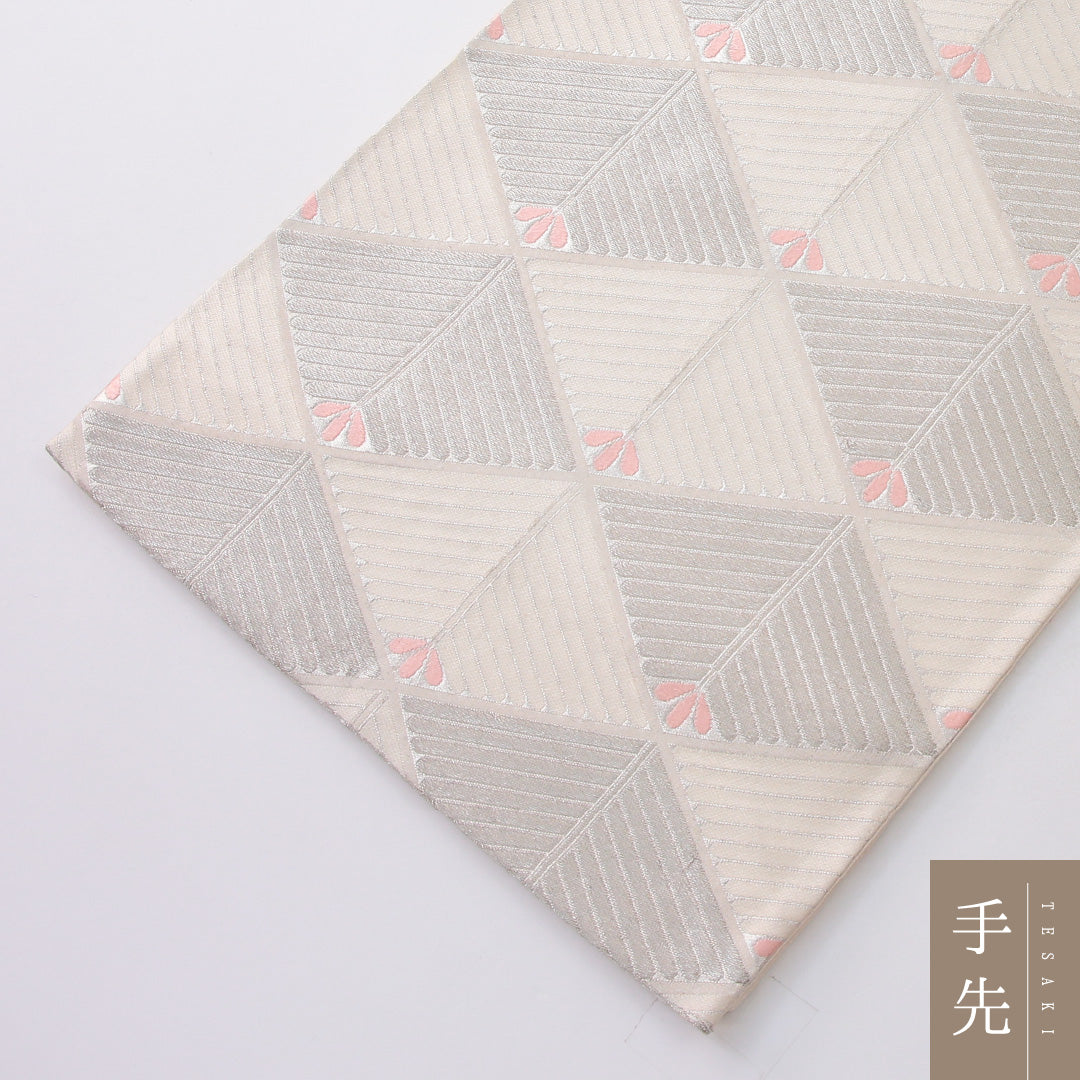 袋帯 帯丈420cm セミフォーマル 六通 帯芯なし Cランク 正絹 菱 クリーム系 1223-02247