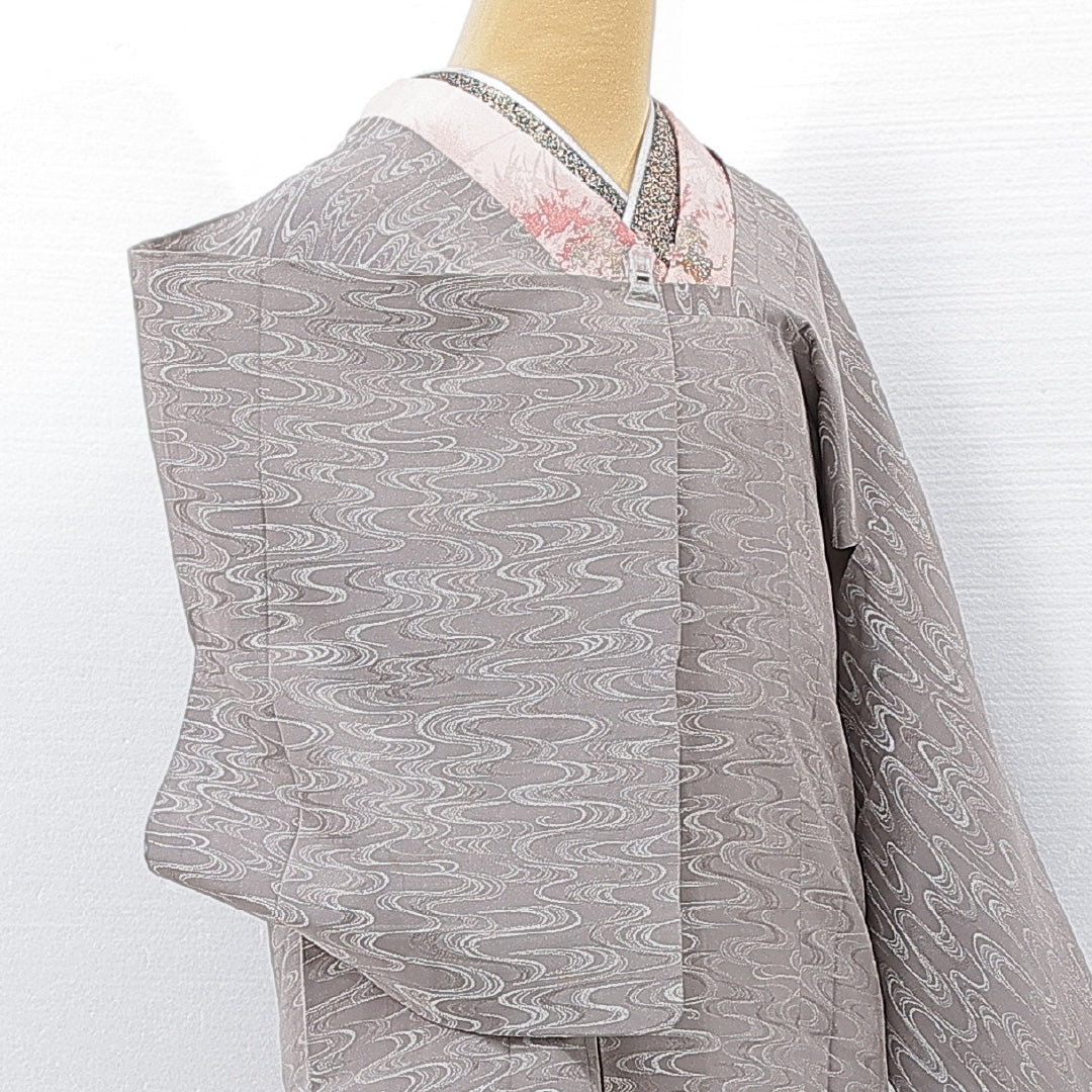 道行コート 袷 身丈77cm 裄丈61cm 正絹 Sランク Sサイズ フォーマル 流水 グレー系 1263-15133