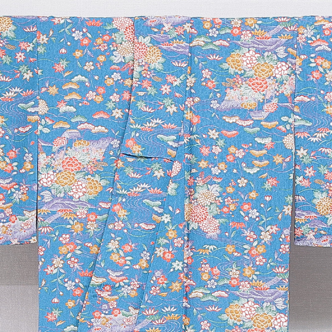 小紋 洗える着物 袷 身丈161cm 裄丈64cm ポリエステル Sランク Lサイズ 広衿 インフォーマル 古典柄 青系 1215-16208