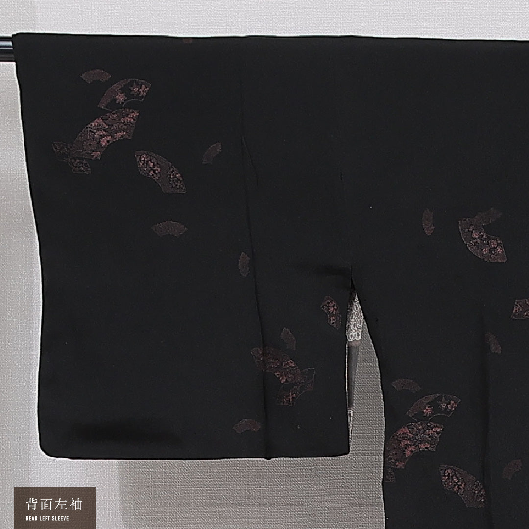 アンティーク 道行コート 袷 身丈81cm 裄丈62cm 正絹 Aランク Sサイズ 扇 黒系 1263-15461