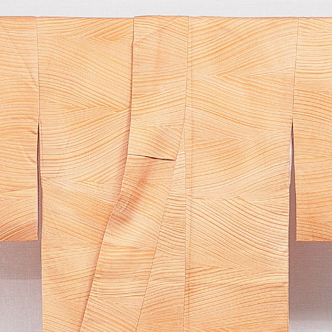 色無地 洗える着物 袷 身丈166cm 裄丈65cm ポリエステル Sランク XLサイズ 広衿 インフォーマル 紋意匠 抽象柄 ふくれ織 朱系 1214-16210