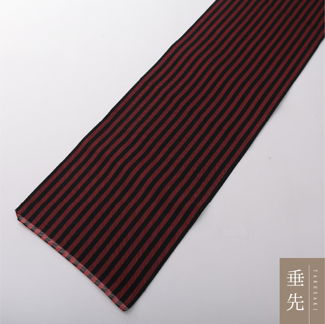 八寸名古屋帯 Sランク 帯丈436cm 正絹 全通 開き仕立て 未仕立て 帯芯なし 織り カジュアル 縞 赤系・黒系 LP 1245-03614