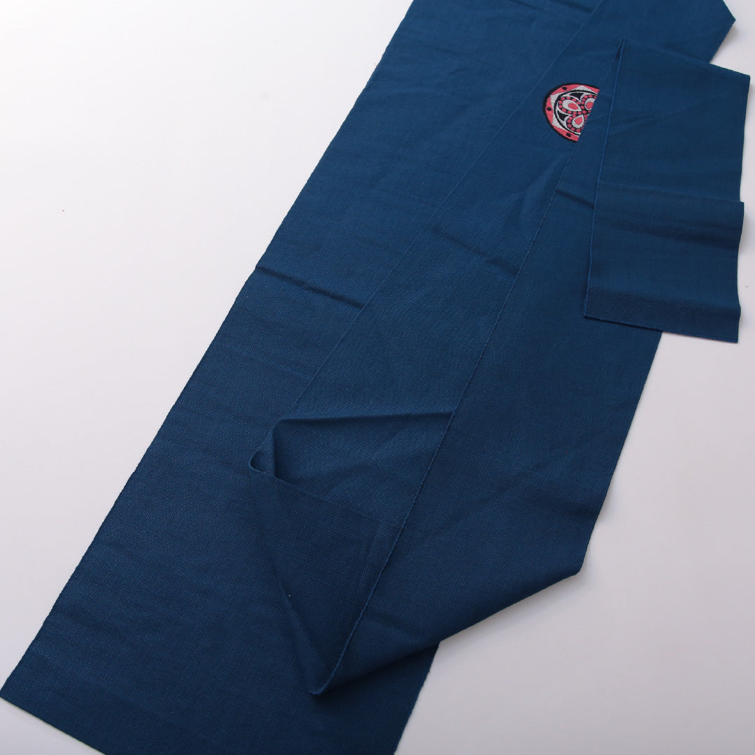 八寸名古屋帯 帯丈347cm カジュアル 名古屋仕立て ポイント柄 帯芯なし Aランク 正絹 菱 菊 青系 1224-03621