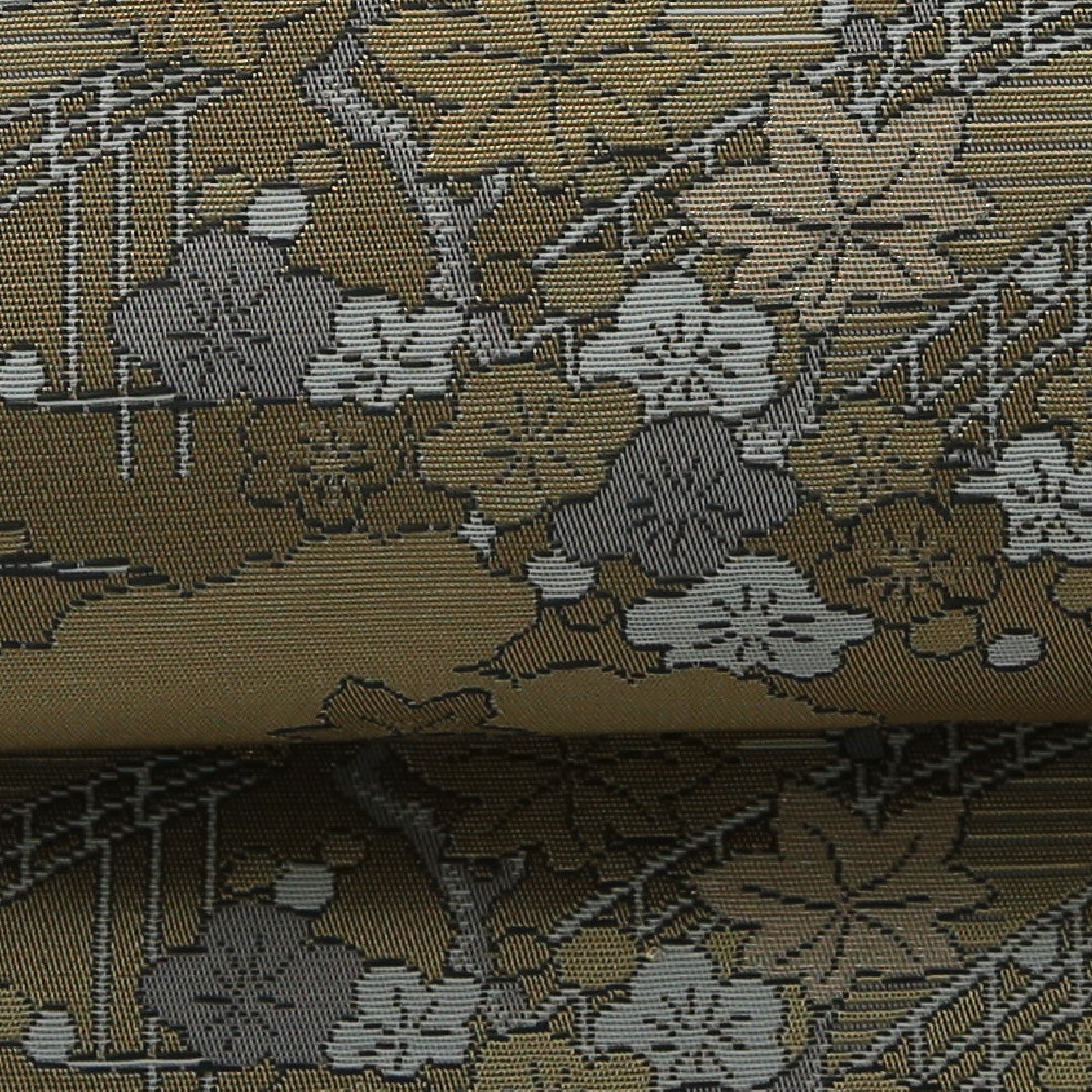 九寸名古屋帯 帯丈342cm セミフォーマル 名古屋仕立て 六通 Aランク 正絹 橋 紅葉 緑系 1224-03500