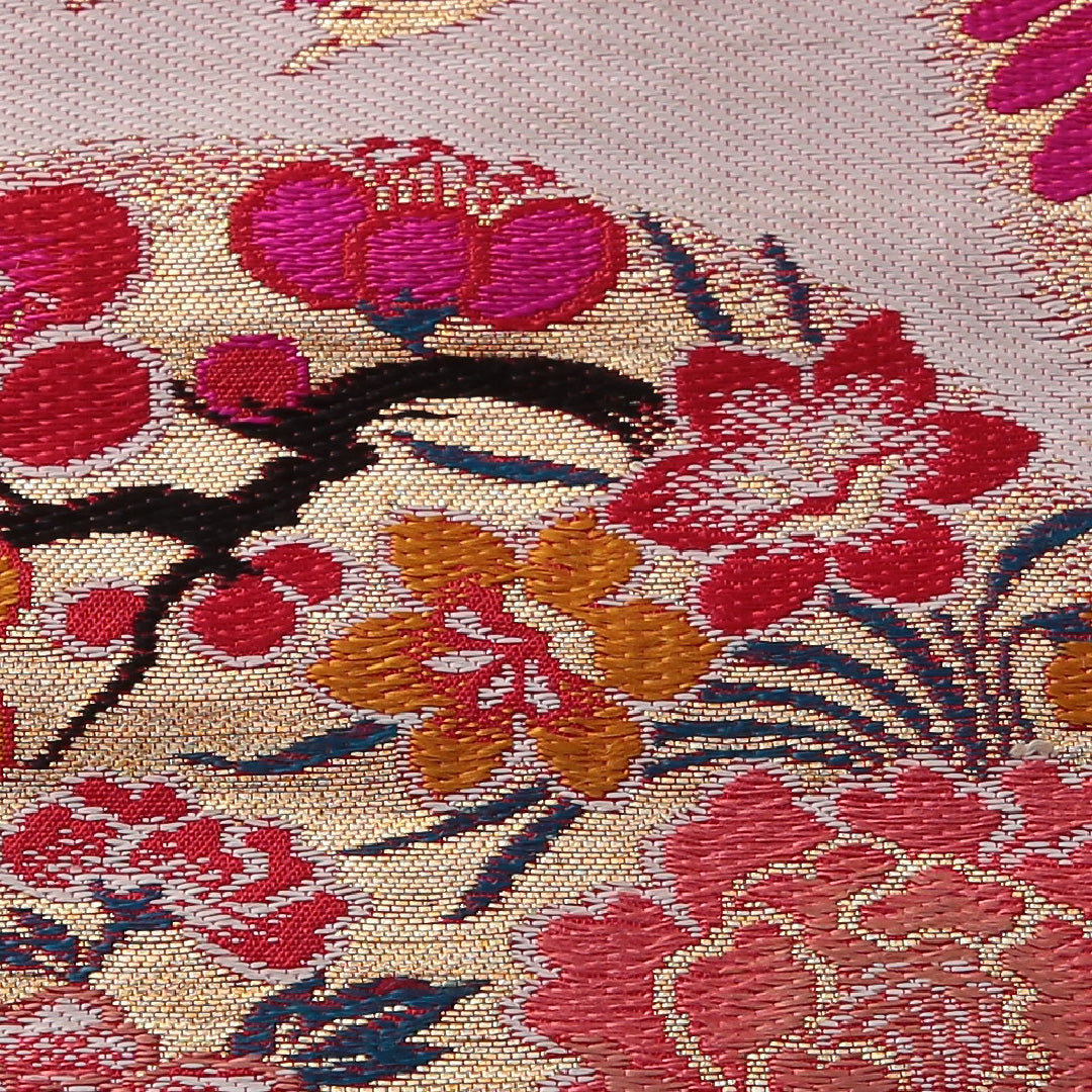 アンティーク 九寸名古屋帯 帯丈321cm インフォーマル 名古屋仕立て ポイント柄 Aランク 正絹 鳳凰 菊 赤系 1224-03526