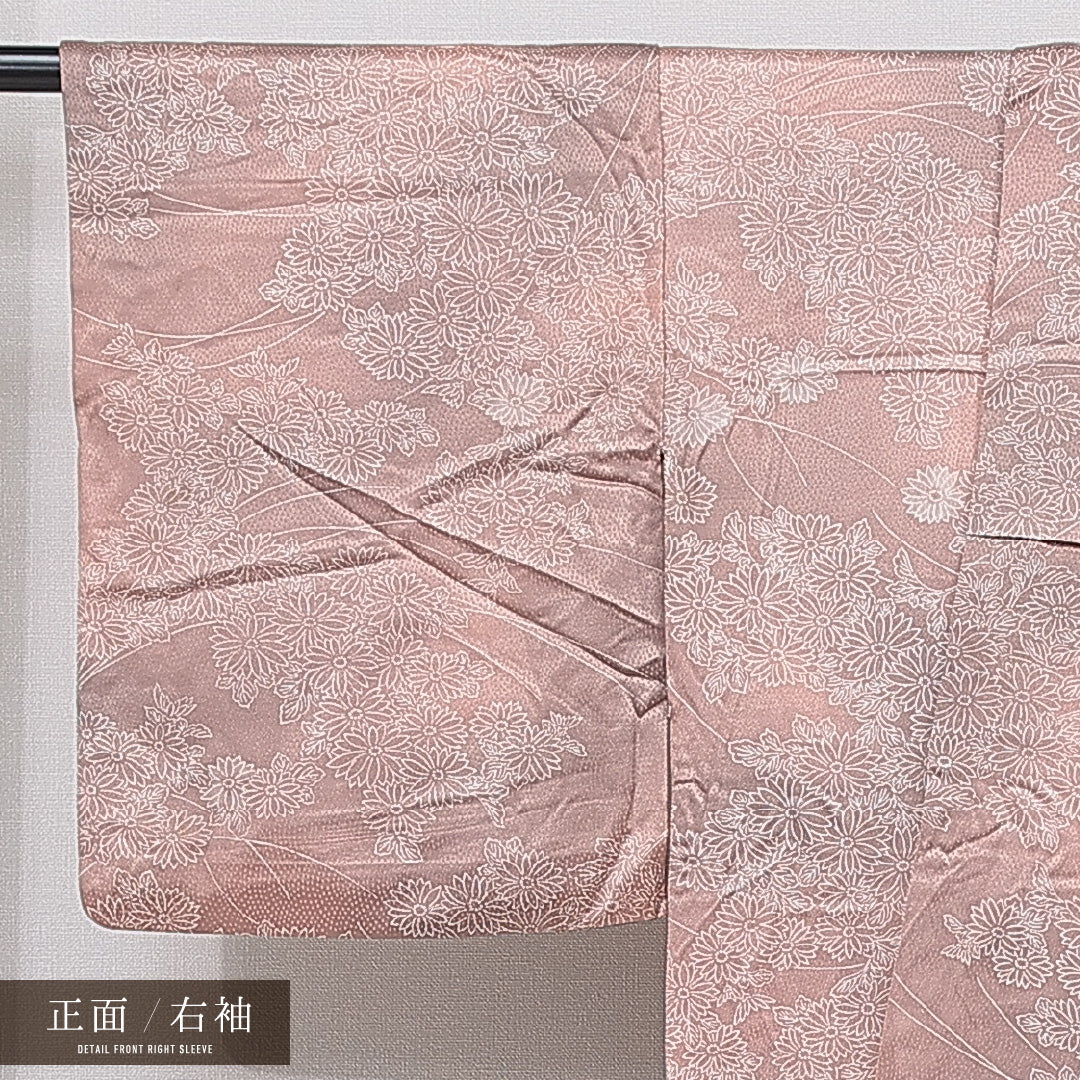 小紋 袷 身丈157cm 裄丈62cm 正絹 Cランク インフォーマル 広衿 Mサイズ 菊 ピンク系 LP 1221-15514