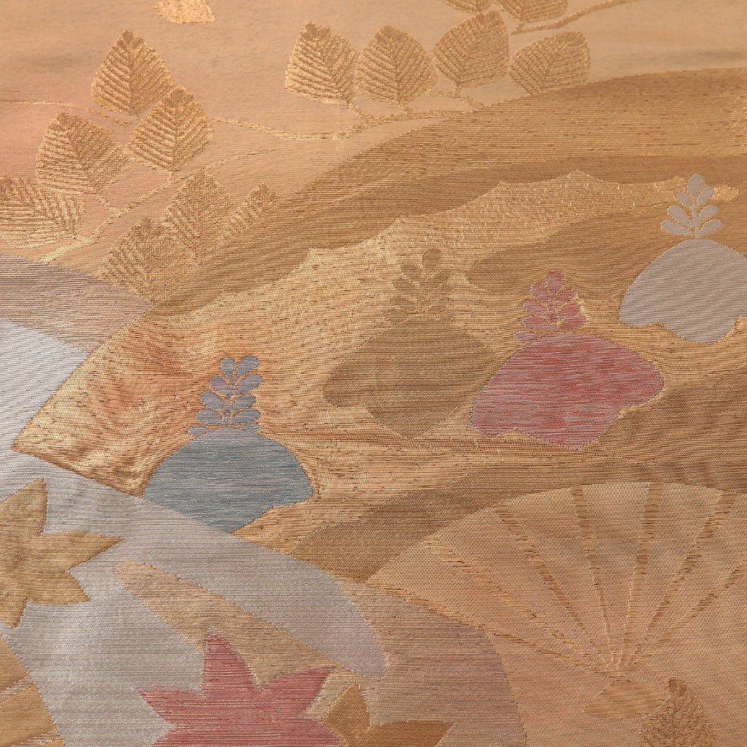 袋帯 帯丈408cm フォーマル 六通 Cランク 正絹 扇 紅葉 金系 1223-01887