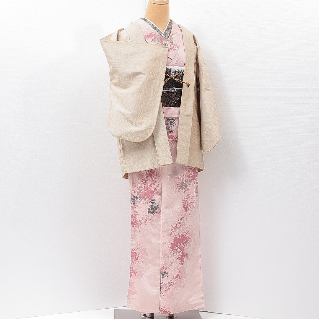 羽織 袷 身丈73cm 裄丈62cm 正絹 Cランク カジュアル Sサイズ 紐あり 無地 ベージュ系 LP 1232-15254