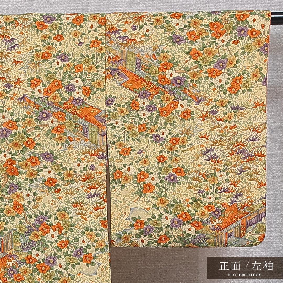 洗える着物 小紋 袷 身丈160cm 裄丈64cm ポリエステル Sランク インフォーマル 広衿 Lサイズ 茶屋辻 クリーム系 RP 1221-16357