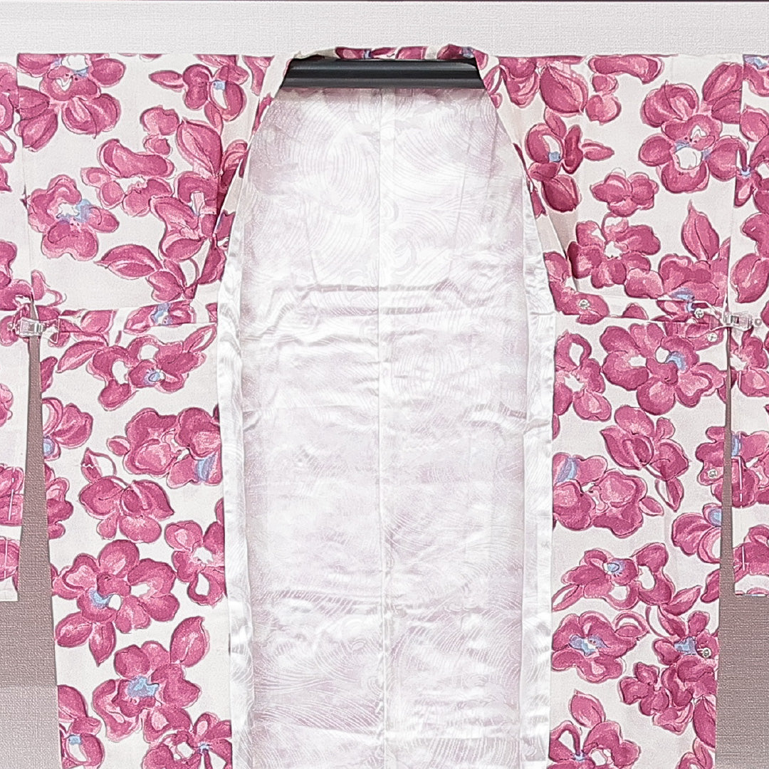 道行コート 袷 身丈83cm 裄丈63cm 正絹 Sランク セミフォーマル Sサイズ ポケットあり 芙蓉 白系 RP 1237-15316