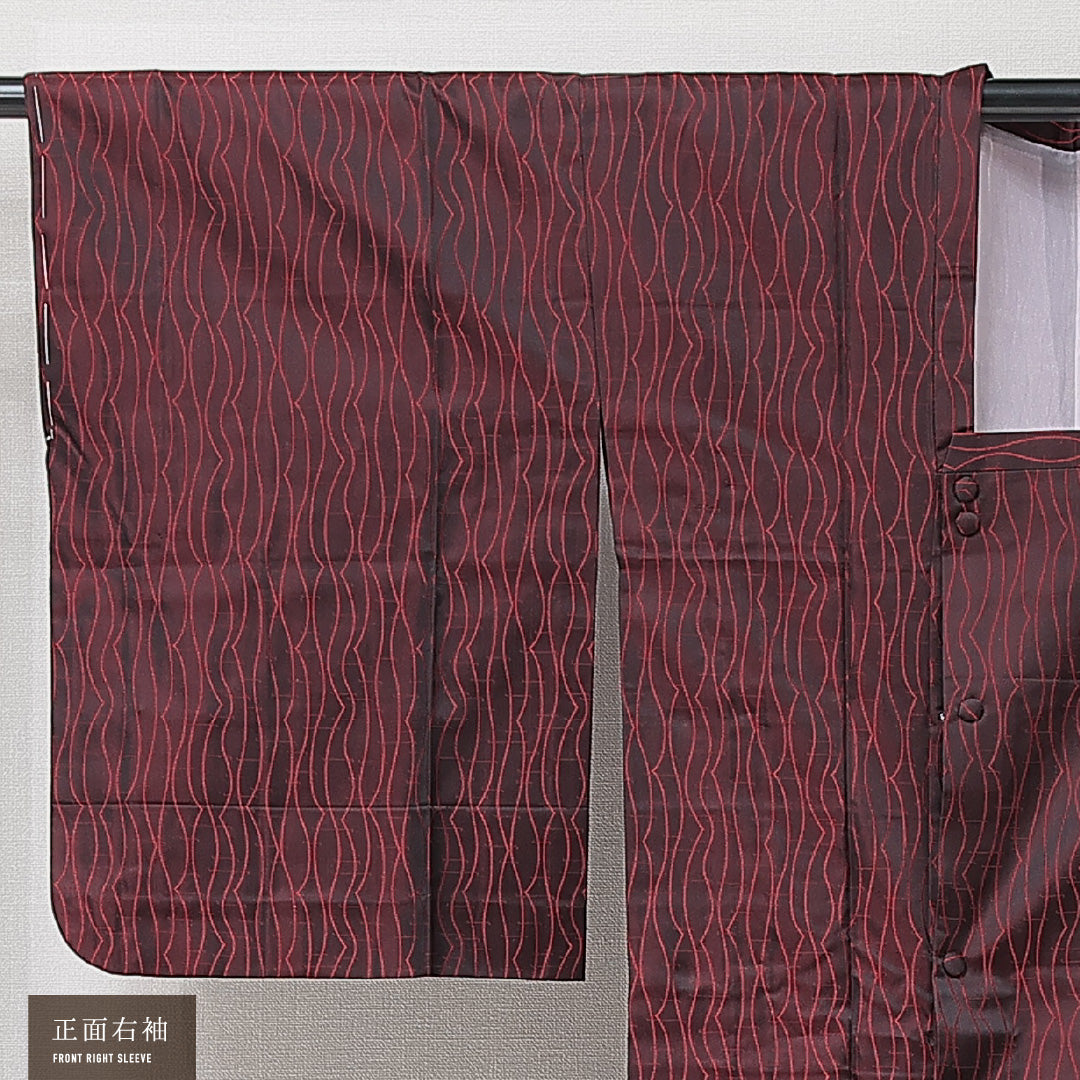 道行コート 袷 身丈128cm 裄丈65cm 正絹 Sランク セミフォーマル Mサイズ ポケットあり 幾何学柄 黒系 RP 1237-15267