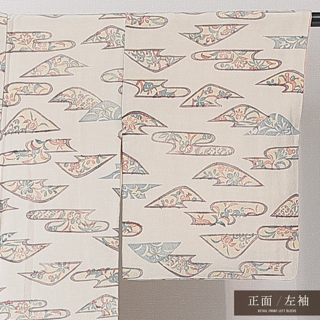 小紋 袷 身丈157cm 裄丈60cm 正絹 Aランク インフォーマル 広衿 Mサイズ 古典柄 グレー系 RP 1221-15218