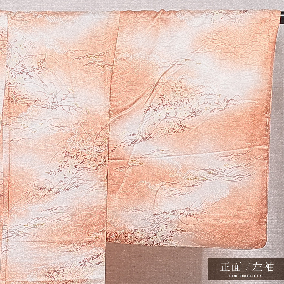 小紋 洗える着物 袷 身丈161cm 裄丈62cm ポリエステル Sランク Lサイズ 広衿 インフォーマル 菊 朱系 1215-15812