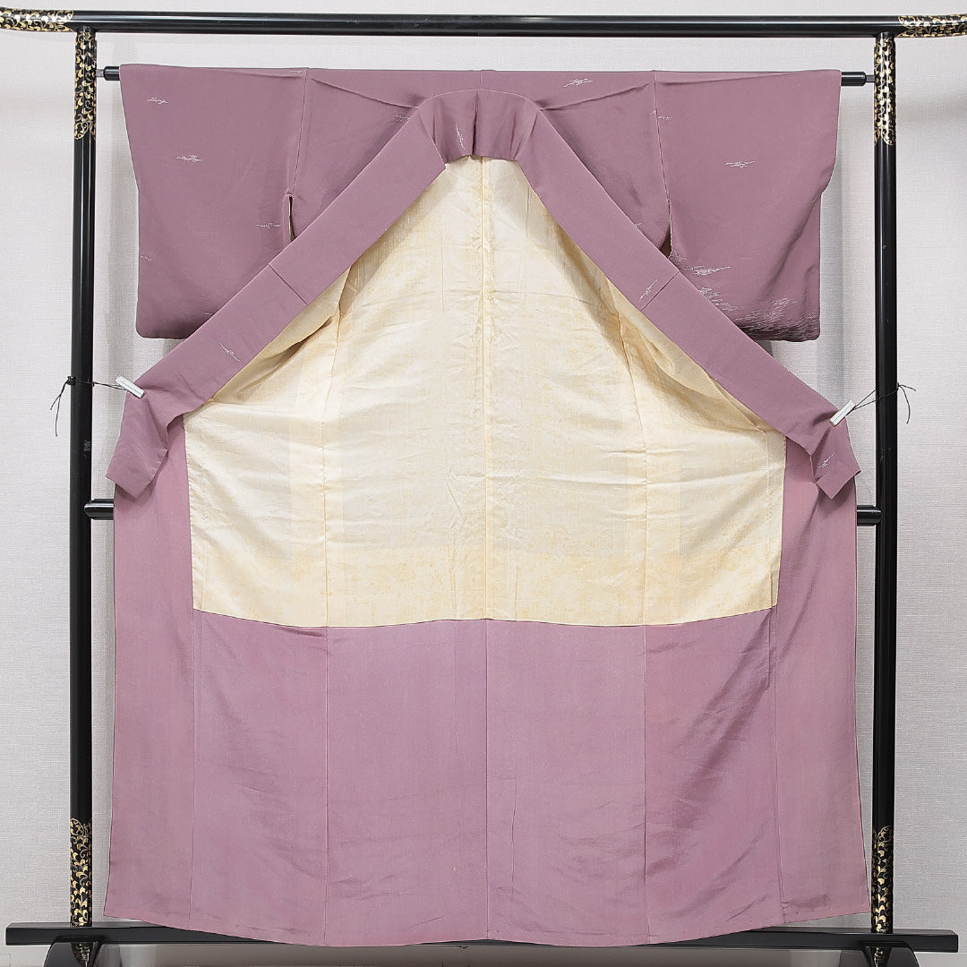 訪問着 袷 身丈161cm 裄丈63cm 正絹 Aランク Lサイズ 広衿 一つ紋（五三桐） セミフォーマル 創作柄 紫系 1212-15665