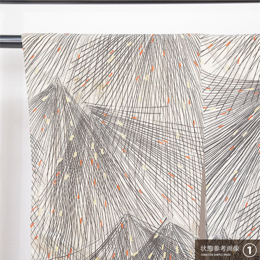 羽織 袷 身丈85cm 裄丈65cm 正絹 Bランク カジュアル Mサイズ 創作柄 ベージュ系 RP 1232-16807