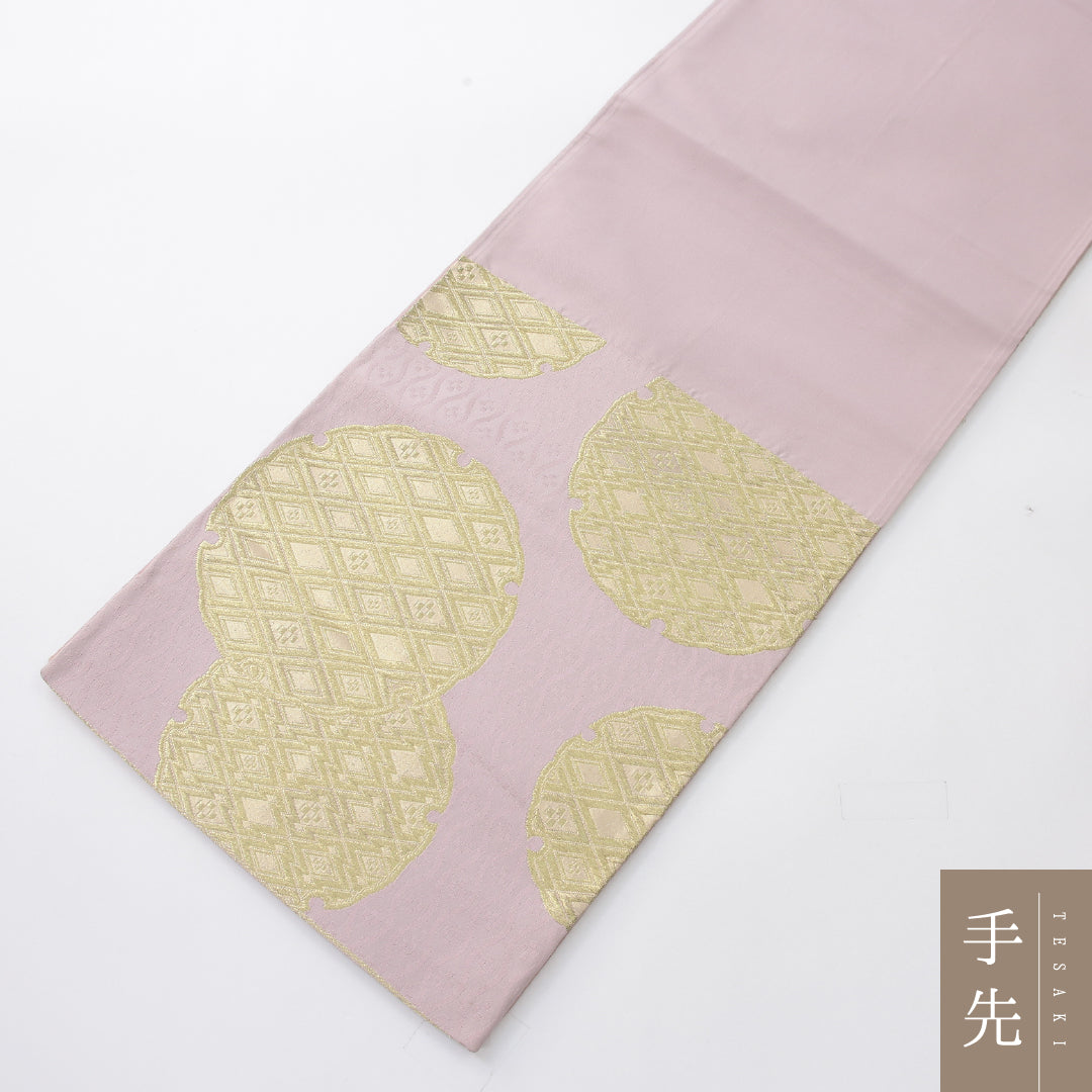 袋帯 帯丈400cm フォーマル 六通 Aランク 正絹 雪輪 ピンク系 1223-02249