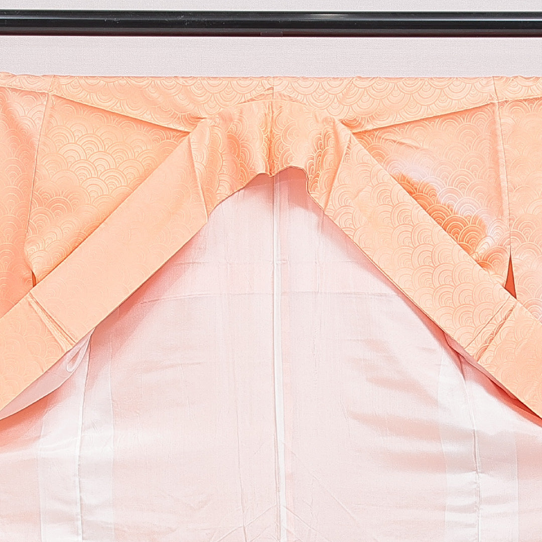 付下げ 洗える着物 袷 身丈162cm 裄丈66cm ポリエステル Bランク Lサイズ 広衿 インフォーマル 紋意匠 青海波 雲取り 朱系 1261-16315