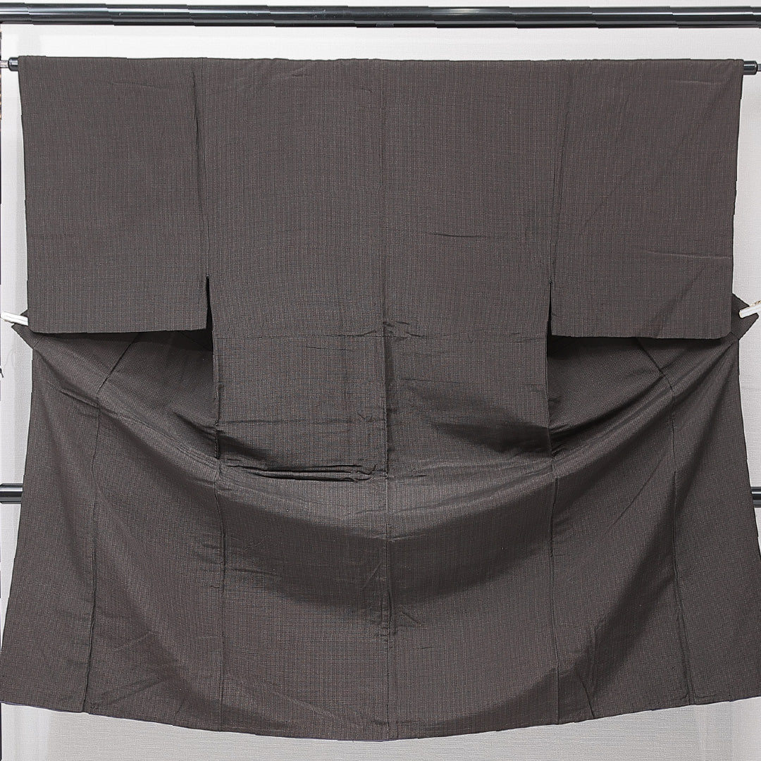 男着物 単衣 身丈132cm 裄丈63cm 正絹 Cランク カジュアル 棒衿 XSサイズ 格子 茶系 LP 1224-15239