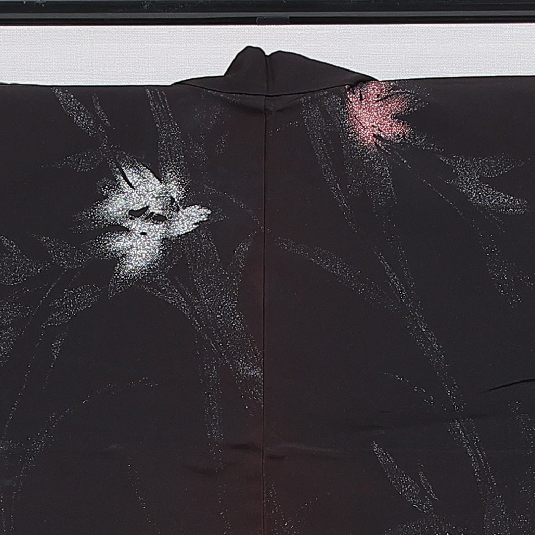 羽織 袷 身丈74cm 裄丈63cm 正絹 Cランク カジュアル Sサイズ 漆糸 紐あり 植物柄 黒系 LP 1232-16148