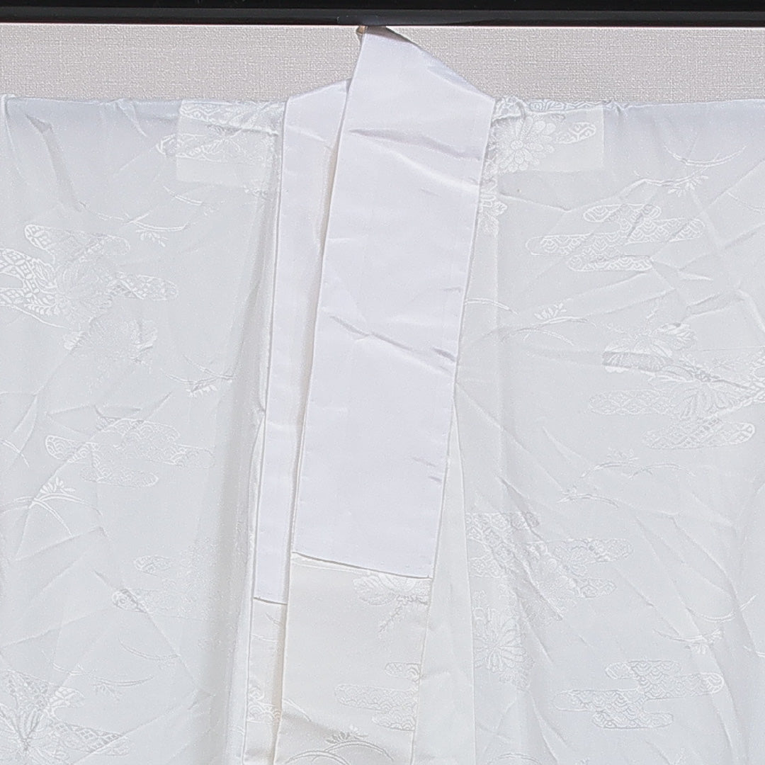 洗える着物 長襦袢 無双袖 身丈125cm 裄丈66cm ポリエステル Cランク Mサイズ 居敷当て 吉祥文様 白系 LP 1239-16522
