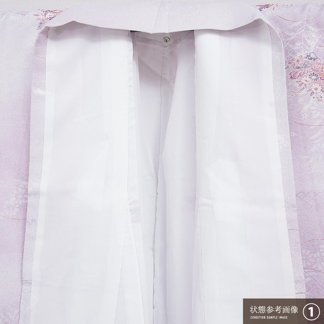 洗える着物 小紋 袷 身丈157cm 裄丈62cm ポリエステル Sランク インフォーマル 広衿 Mサイズ 古典柄 紫系 RP 1221-16211