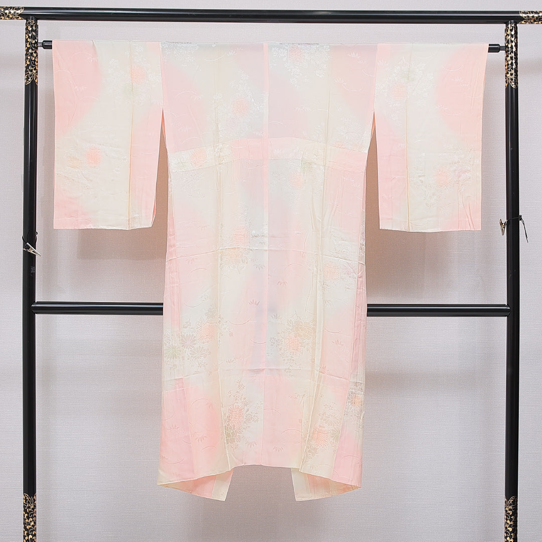長襦袢 無双袖 身丈129cm 裄丈63cm 正絹 Sランク Lサイズ 古典柄 ピンク系 RP 1239-16682