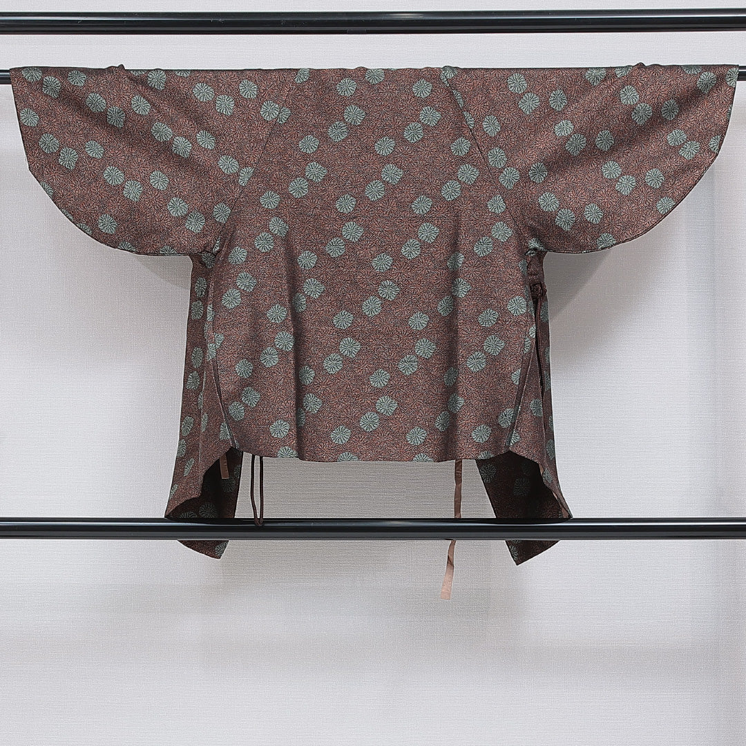 道中着（紬） 袷 身丈70cm 裄丈63cm 正絹 Sランク Sサイズ カジュアル 創作柄 茶系 1264-16152