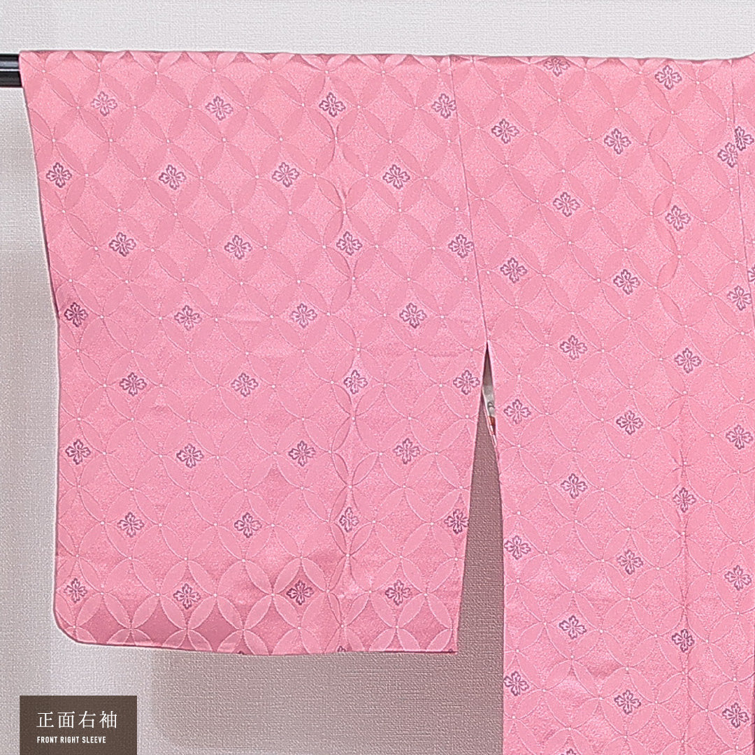 道行コート 袷 身丈87cm 裄丈64cm 正絹 Sランク Mサイズ フォーマル ポケットあり 織り出し 七宝 ピンク系 1263-16862