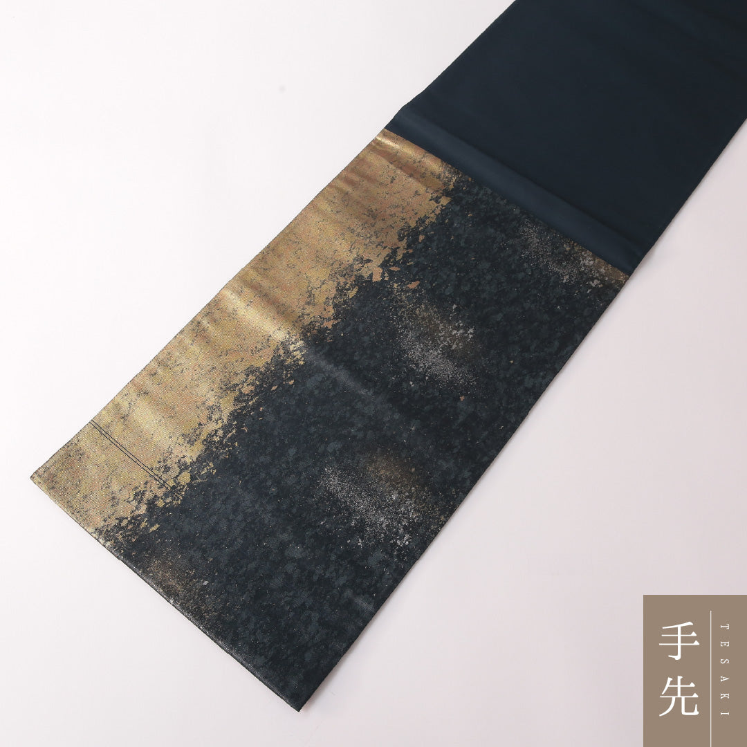 袋帯 帯丈440cm 正絹 六通 フォーマル 五重塔 京洛百景 紺系 金系 1243-01835