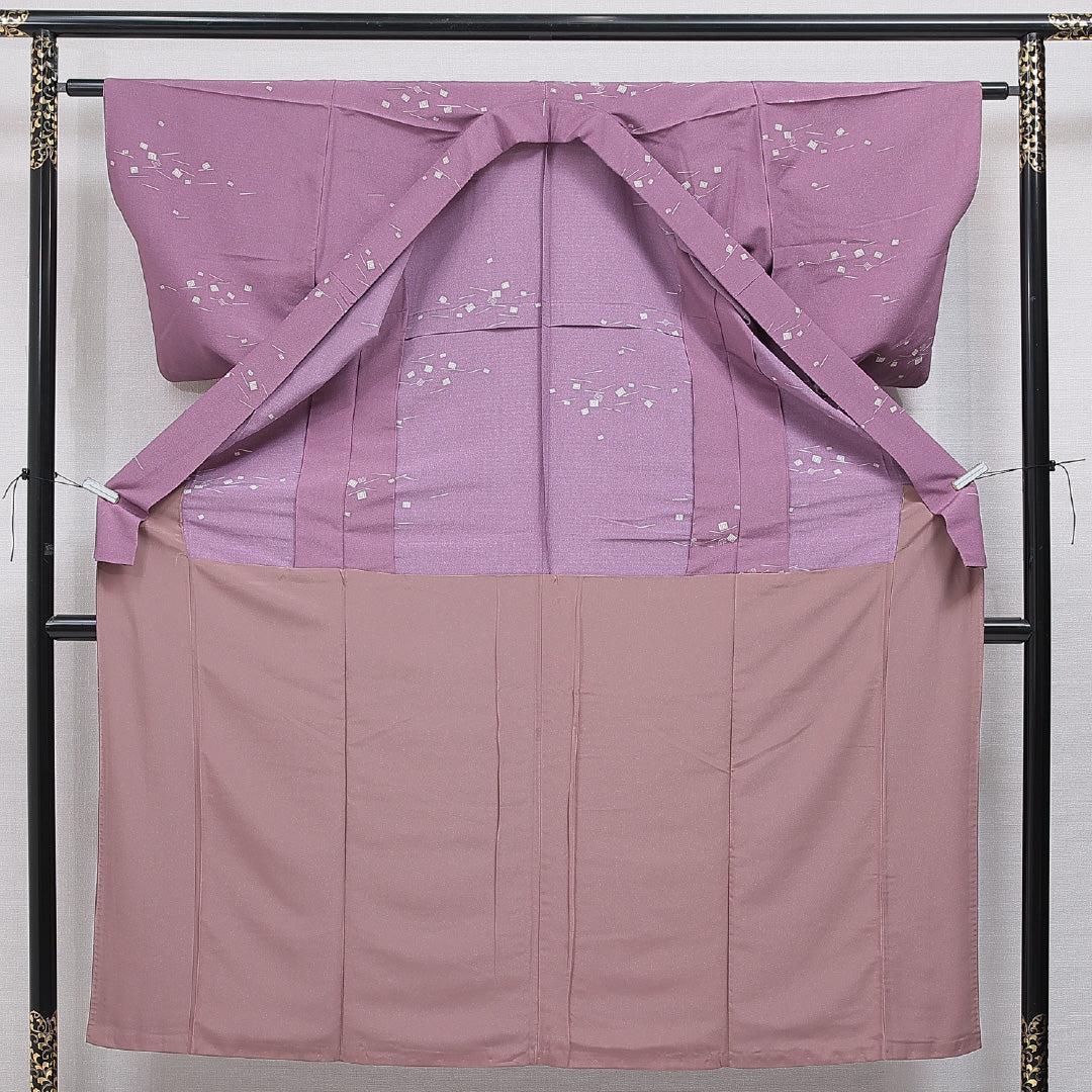 洗える着物 小紋 胴抜き 身丈150cm 裄丈61cm ポリエステル Sランク インフォーマル バチ衿 Sサイズ 源氏香 紫系 RP 1221-16224
