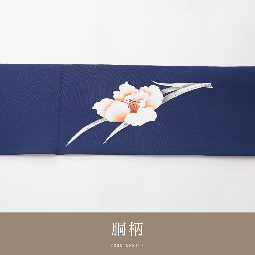 九寸名古屋帯 Bランク 帯丈362cm 正絹 ポイント柄 名古屋仕立て 染め インフォーマル 塩瀬 芙蓉 紺に近い青系 RP 1245-04027